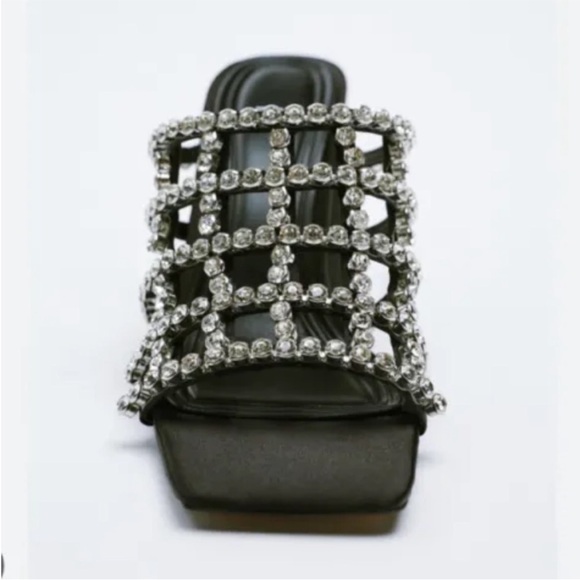 Zara Shoes - NEW! Zara Boho Black Heeled Mules With Rhinestones. EU37.